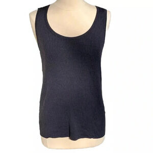Lafayette 148 Trim Modern Ribbed 100% Wool Tank Top Sweater Layer XL Navy Blue